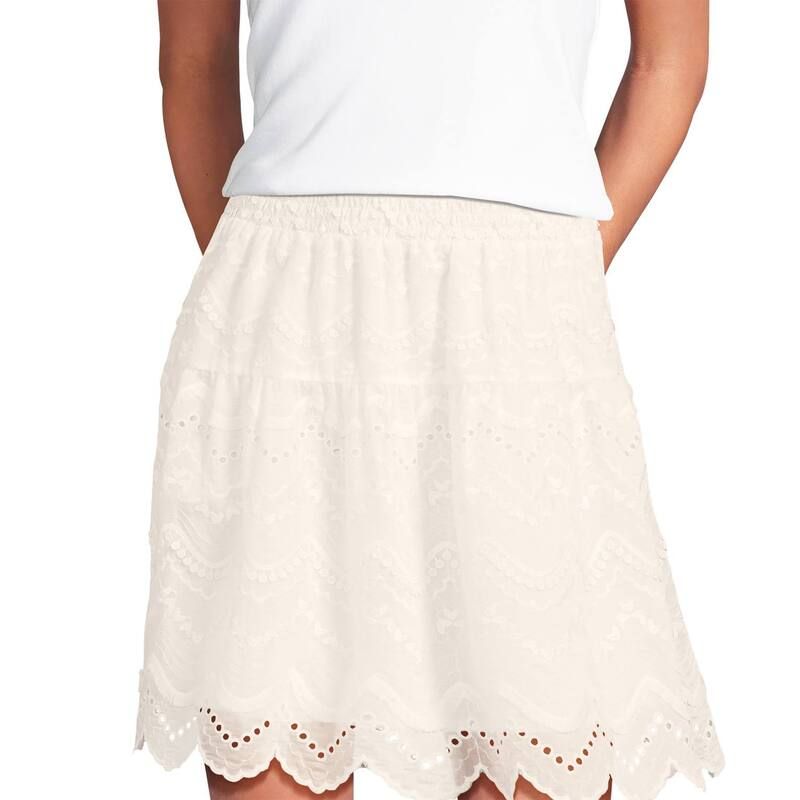 ランズエンド レディース ボトムスカート シャーリング Womens Lands End Smocked Waist Above the Knee Skirt Warm Ivory アイボリー