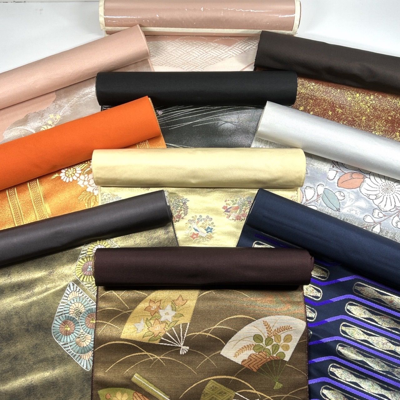 Ｈ326 アンティーク帯10本おまとめ売り材料正絹 名古屋帯 未仕立て 反物 10本セット 正絹 まとめ売り【G449】同梱購入