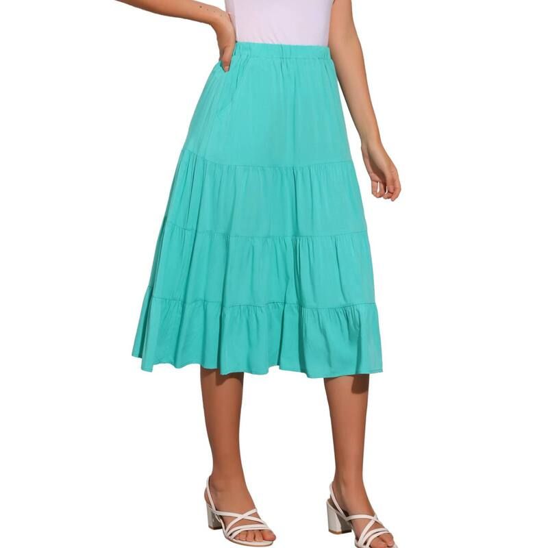 アレグラ ケー レディース ボトムスカート ティアード A ライン ミディ ALLEGRA K Womens Aline Tiered Pockets Midi Long Skirteal ティール