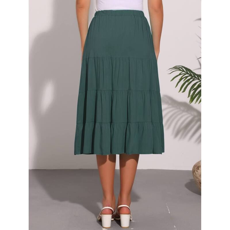 アレグラ ケー レディース ボトムスカート ティアード A ライン ミディ ALLEGRA K Womens Aline Tiered Pockets Midi Long Skirt Dark Ros