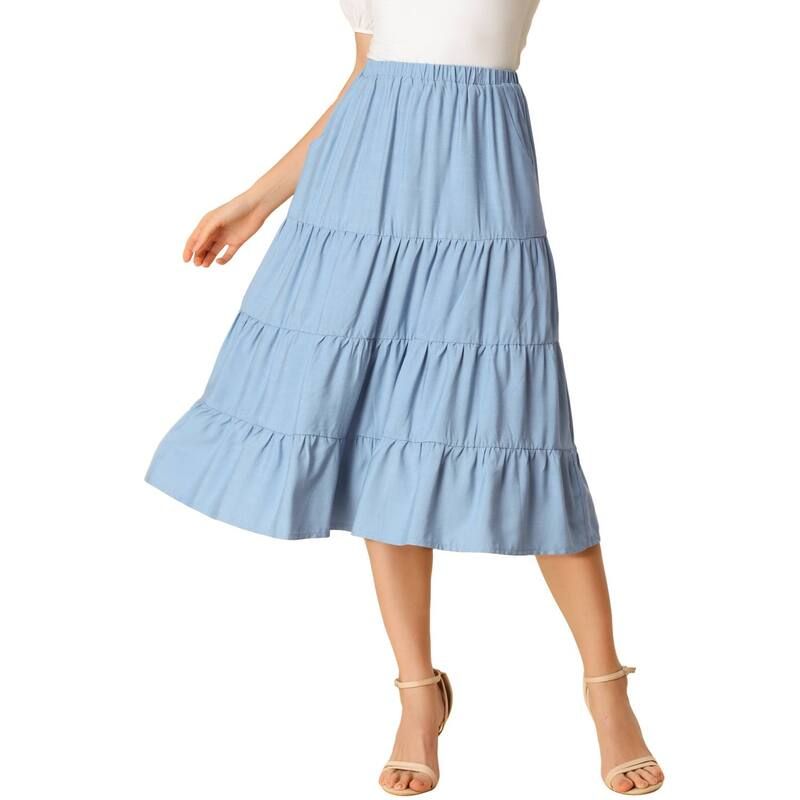 アレグラ ケー レディース ボトムスカート ティアード A ライン ミディ ALLEGRA K Womens Aline Tiered Pockets Midi Long Skirt Blue ブルー