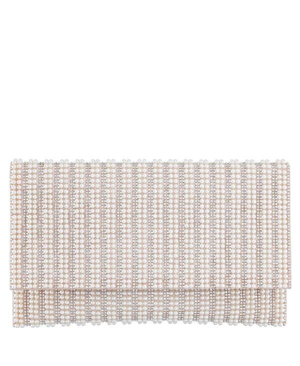 ニナ レディース バッグ クラッチバッグ Nina Womens Allover Imitation Pearl and Crystal Envelope Clutch White ホワイト