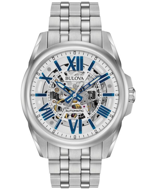 ブロバ メンズ アクセサリー 腕時計 Tシャツ Bulova Mens Automatic Stainless Steel Bracelet Watch 43mm 96A187 SilverTone