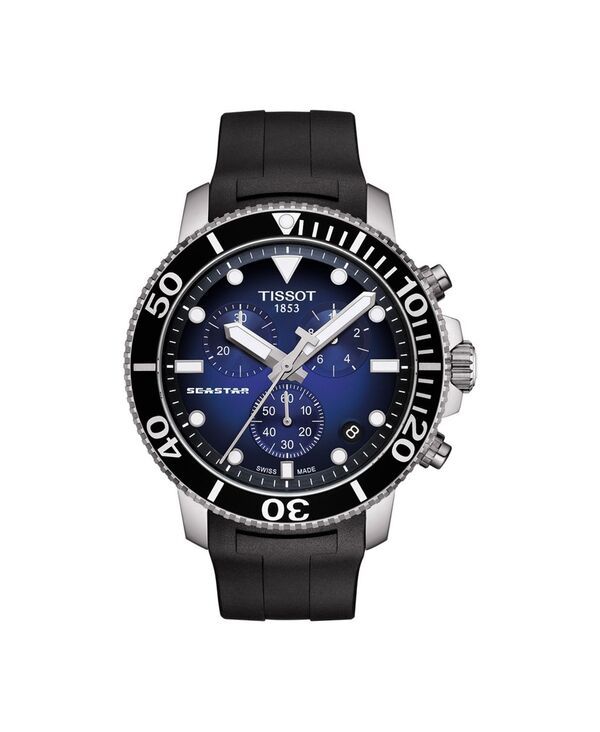 ティソット メンズ アクセサリー 腕時計 Tissot Mens Swiss Chronograph Seastar 1000 Black Rubber Strap Diver Watch 455mm