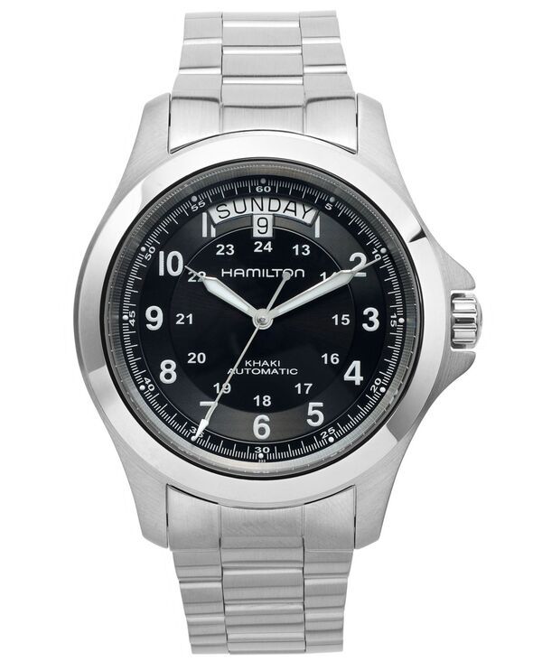ハミルトン メンズ アクセサリー 腕時計 Tシャツ Hamilton Mens Swiss Automatic Khaki King Stainless Steel Bracelet Watch 40