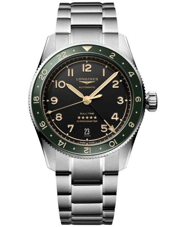 ロンジン メンズ アクセサリー 腕時計 Tシャツ Longines Mens Swiss Automatic Spirit Zulu Time Stainless Steel Bracelet Wat