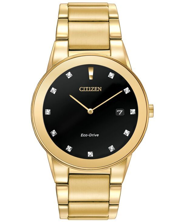 シチズン メンズ アクセサリー 腕時計 Tシャツ Citizen Mens EcoDrive Axiom Diamond Accent GoldTone Stainless Steel Bracele