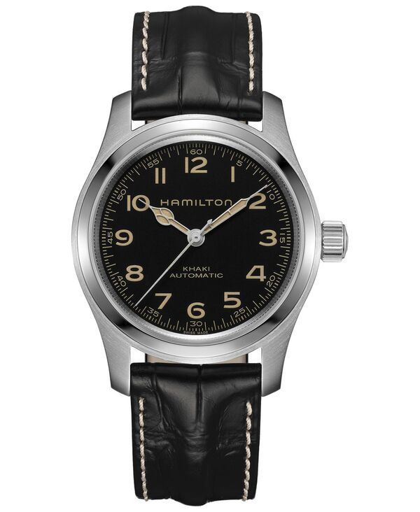 ハミルトン メンズ アクセサリー 腕時計 レザー Hamilton Men s Swiss Automatic Khaki Field Murph Black Leather Strap Watch
