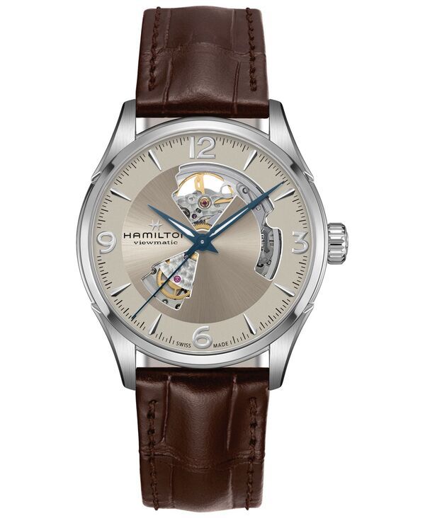 ハミルトン メンズ アクセサリー 腕時計 レザー Hamilton Men s Swiss Automatic Jazzmaster Open Heart Brown Leather Strap Wa