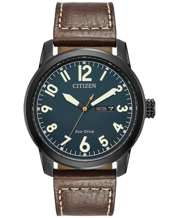 シチズン メンズ アクセサリー 腕時計 レザー Citizen Mens EcoDrive Military Brown Leather Strap Watch 42mm BM847801L No C