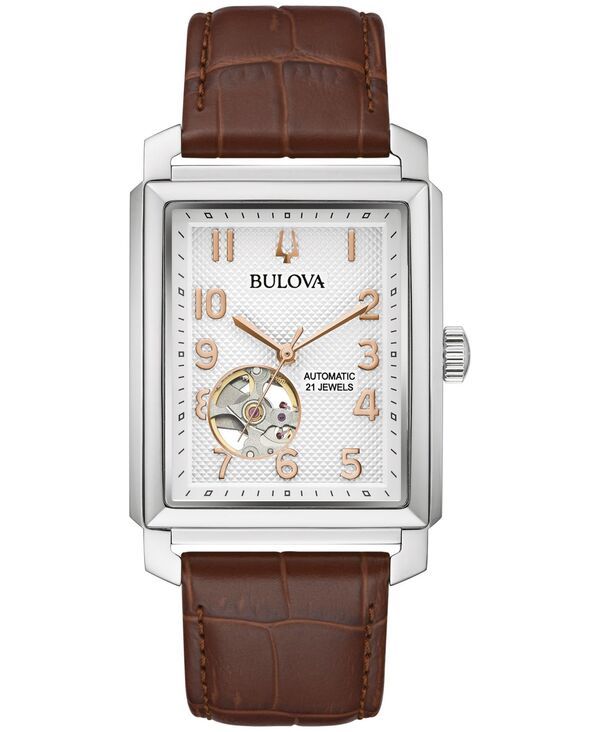 ブロバ メンズ アクセサリー 腕時計 レザー Bulova Mens Automatic Sutton Brown Leather Strap Watch 33mm Brown ブラウン