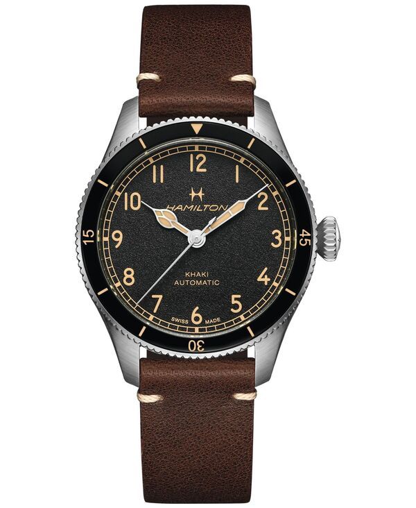 ハミルトン メンズ アクセサリー 腕時計 レザー Hamilton Mens Khaki Aviation Pioneer Automatic Brown Leather Strap Watch 38