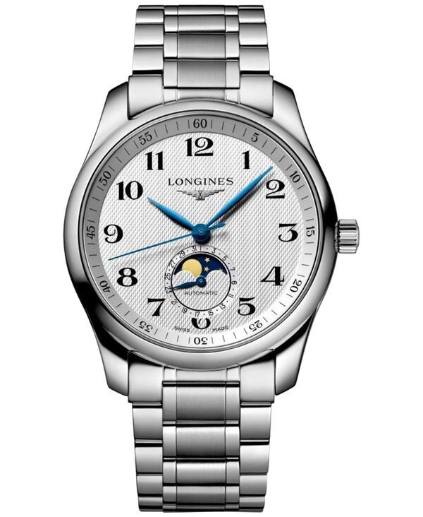 ロンジン メンズ アクセサリー 腕時計 Tシャツ Longines Mens Swiss Automatic Master Moonphase Stainless Steel Bracelet Wat