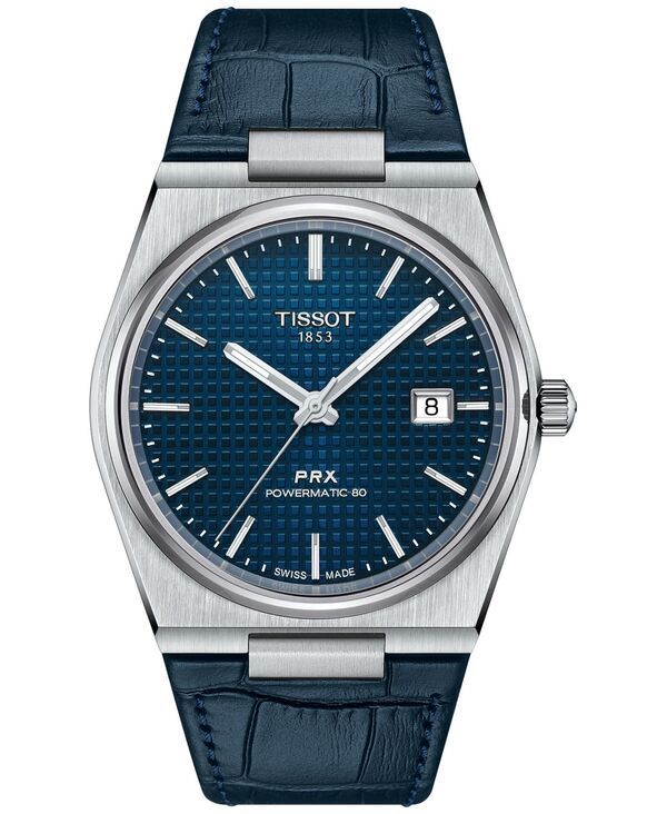 ティソット メンズ アクセサリー 腕時計 レザー Tissot Mens Swiss Automatic PRX Powermatic 80 Blue Leather Strap Watch 40mm