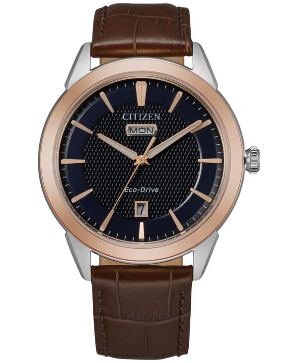 シチズン メンズ アクセサリー 腕時計 レザー Citizen EcoDrive Mens Corso Brown Leather Strap Watch 40mm Rose Gold ゴールド 56,880円