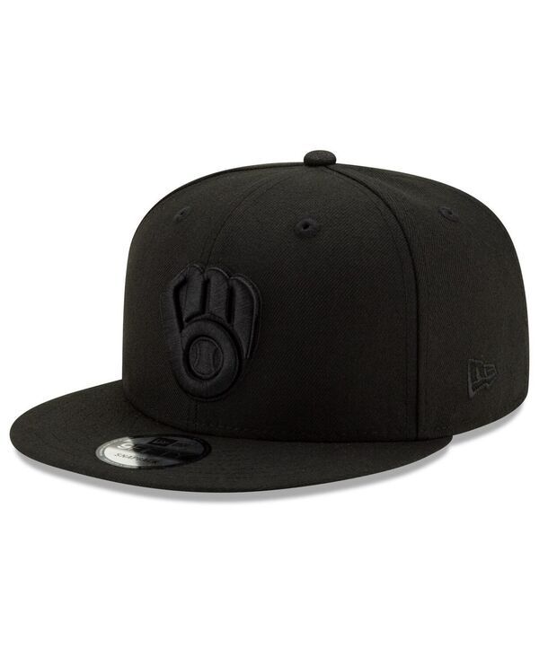 ニューエラ メンズ アクセサリー 帽子 New Era Mens Milwaukee Brewers Black on Black 9FIFTY Snapback Adjustable Hat Bla