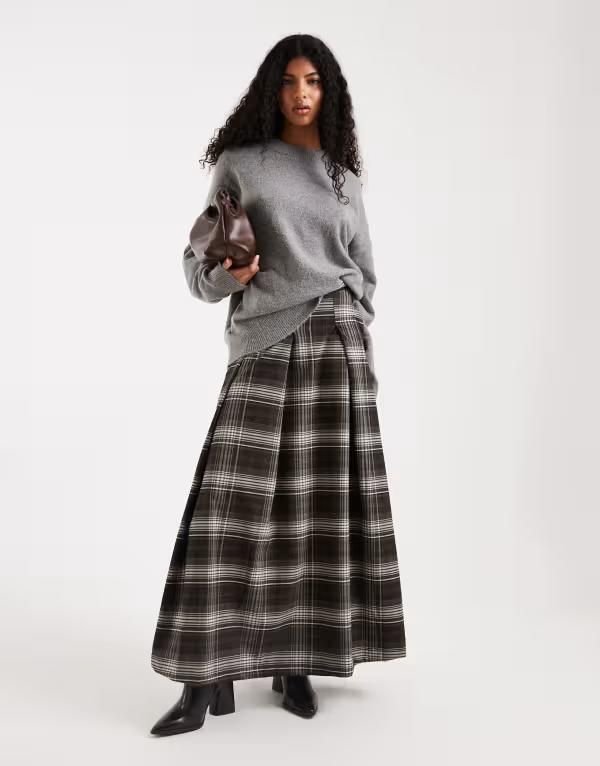 エイソス レディース ボトムスカート プリーツ マキシ ASOS DESIGN pleated circle maxi skirt in plaid Check チェック