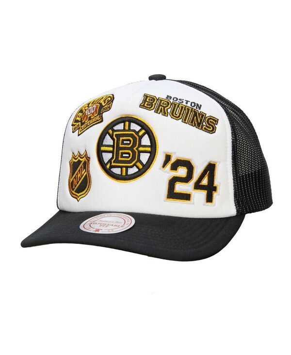 ミッチェルネス メンズ アクセサリー 帽子 Mitchell Ness Mens WhiteBlack Boston Bruins Gridlock Trucker Adjustable Hat Wh