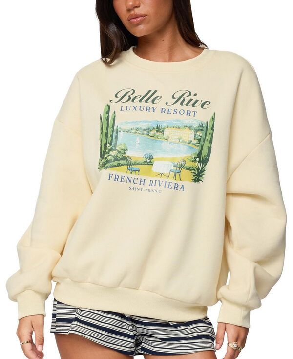 アディクテッド レディース アウター パーカー・スウェット シャツ Edikted French Riviera Oversized Sweatshirt Yellow イエロー