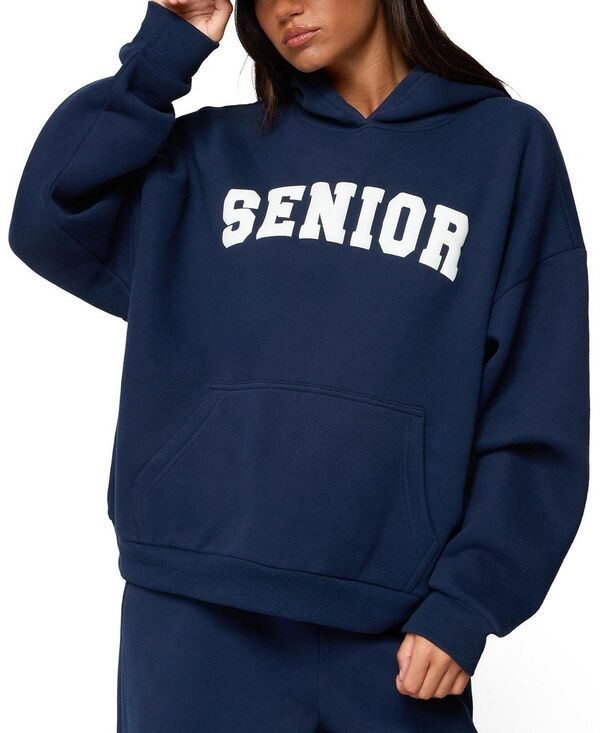 アディクテッド レディース アウター パーカー・スウェット Edikted Senior Girl Oversized Hoodie Navy ネイビー