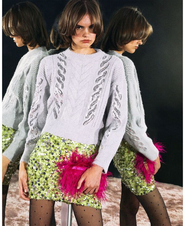 アクア レディース ボトムスカート ミニ スパンコール AQUA Sequin Mini Skirt Exclusive Lime Green ライム