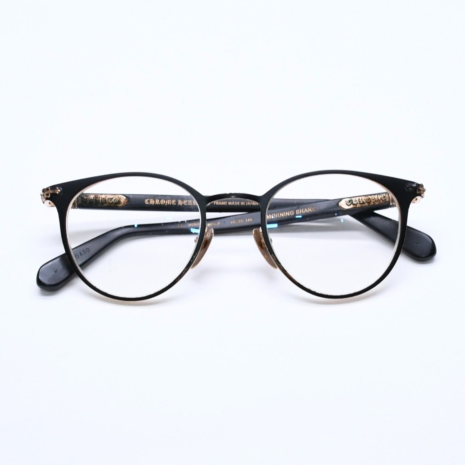 CHROME HEARTS クロムハーツMORNING SHAKE モーニングシェイク ラウンド型 伊達メガネ サイズ48□21-145 美品 中古 4a005737