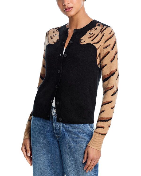 アクア レディース アウター カーディガン AQUA 100 Cashmere Animal Cardigan Exclusive Black ブラック