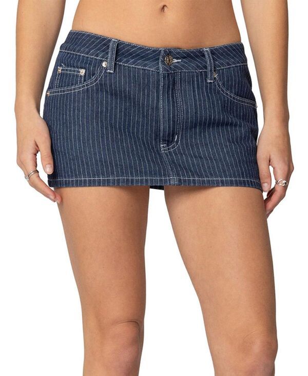 アディクテッド レディース ボトムスカート デニム Edikted Neria Pinstripe Denimicro Skort Navy ネイビー