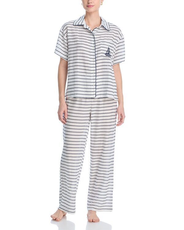 アクア レディース アウター パーカー・スウェット AQUA Striped Long Pajama Set Exclusive White Stripe ホワイト