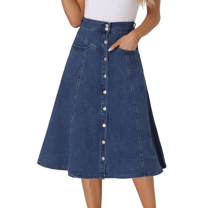 アレグラ ケー レディース ボトムスカート A ライン ハイウエスト ミディ ALLEGRA K Womens Buttons Front High Waistretchy Aline Flowy M