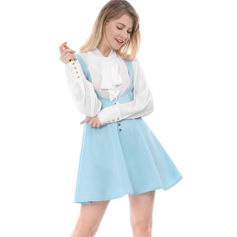 アレグラ ケー レディース ボトムスカート オーバーオール ALLEGRA K Womens Overall Pinafore Dress Button Decor Flared Suspender