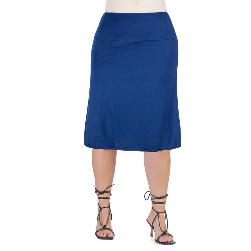 24 セブンコンフォート レディース ボトムスカート プラスサイズ ミディ Plusize 24seven Comfort Apparel Straight Midi Skirt Navy ネイビー