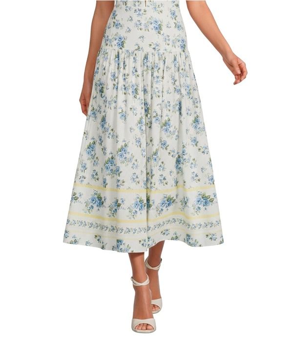 ジャンビニ レディース ボトムスカート フラワー柄 ミディ リネン フラワー Gianni Bini Sana Floralinen Drop Waist Coordinating Midi Skir