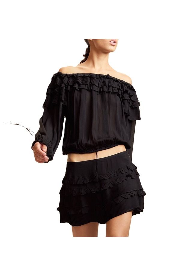 シンシアローレイ レディース ボトムスカート プリーツ フリル Cynthia Rowley Ruffle Pleated Micro Skirt Black ブラック