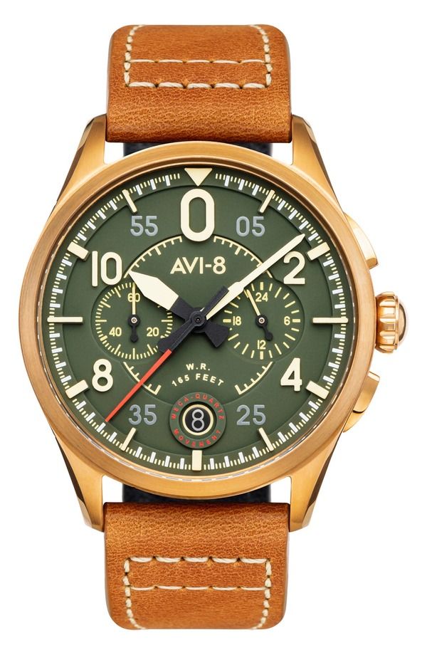 アヴィエイト メンズ アクセサリー 腕時計 レザー AVI8 Spitfire Lock Green Dial Chronograph Leather Strap Watch 42mm Green グ