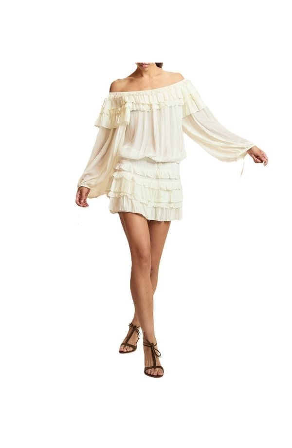 シンシアローレイ レディース ボトムスカート プリーツ フリル Cynthia Rowley Ruffle Pleated Micro Skirt Off White オフホワイト