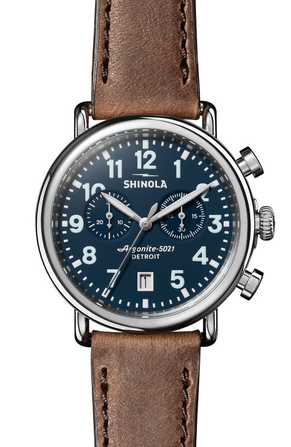 シャイノーラ メンズ アクセサリー 腕時計 レザー Shinola Runwell Chronograph Leather Strap Watch 41mmidnighblu
