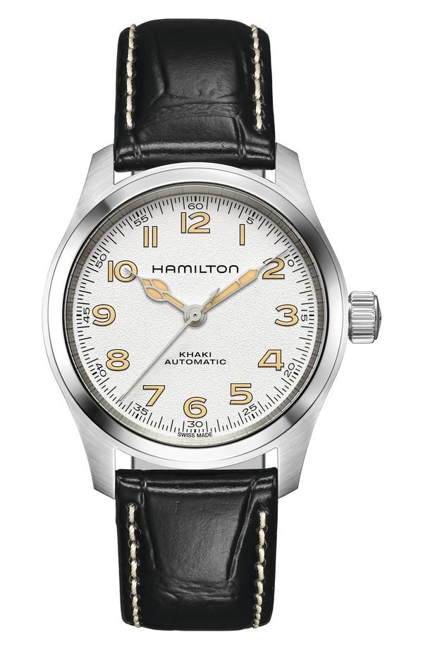 ハミルトン メンズ アクセサリー 腕時計 レザー Hamilton Khaki Field Automatic Leather Strap Watch 38mm White ホワイト