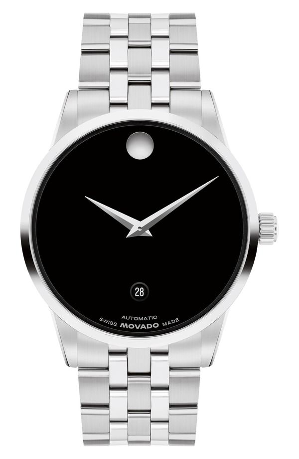 モバド メンズ アクセサリー 腕時計 Movado Museum Classic Automatic Bracelet Watch 40mm Black Silver ブラック