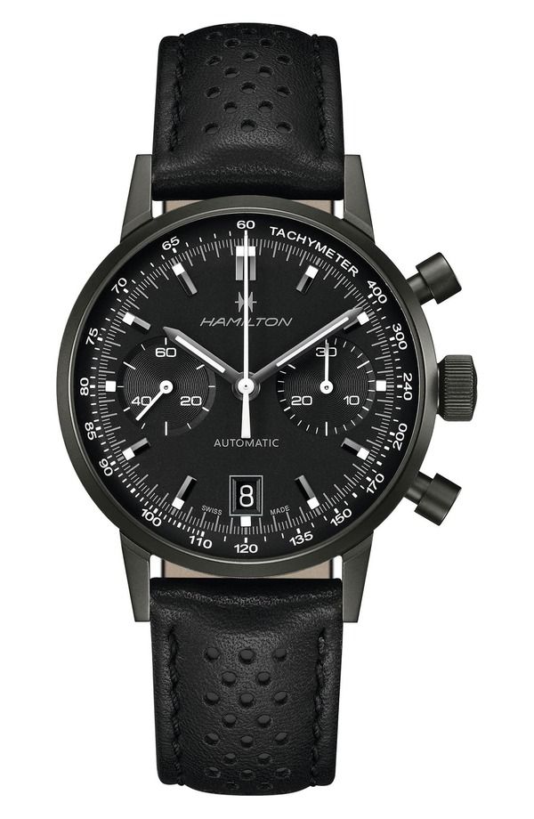ハミルトン メンズ アクセサリー 腕時計 レザー Hamilton American Classic Intramatic Leather Strap Watch 40mm Black ブラック
