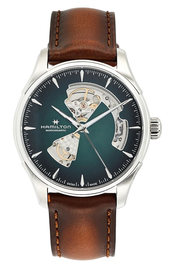 ハミルトン メンズ アクセサリー 腕時計 レザー Hamilton Jazzmaster Open Heart Automatic Leather Strap Watch 40mm Brown Blu