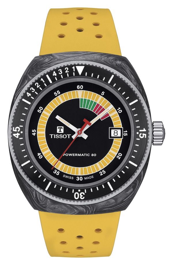ティソット メンズ アクセサリー 腕時計 Tissot Sideral S Powermatic 80 Rubber Strap Watch 41mm Black Yellow ブラック