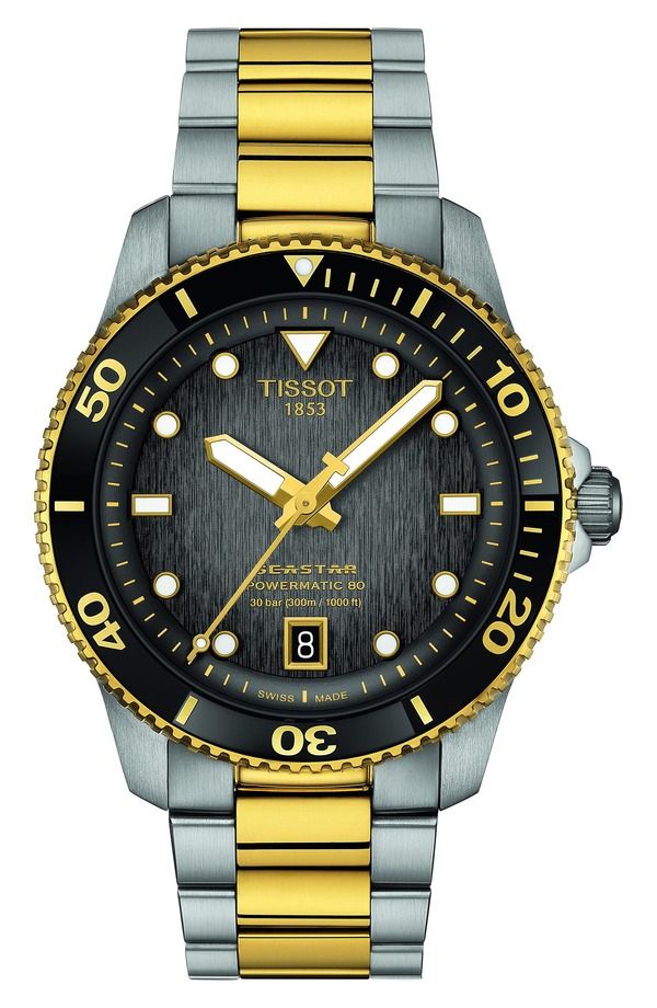 ティソット メンズ アクセサリー 腕時計 Tissotisso Seastar 1000 Powermatic 80 Bracelet Watch 40mm Black Yellow Gold Sil