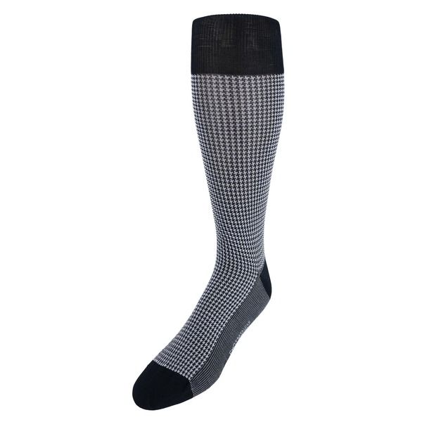 トラファルガー メンズ アンダーウェア 靴下 コットン Trafalgar Doyle Houndstooth Design Mercerized Cotton MidCalf Socks Black