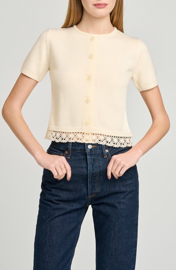 ワイフ レディース アウター パーカー・スウェット レーストリム カーディガン レース WAYF Carine Lace Trim Button Front Cardigan Cream クリーム