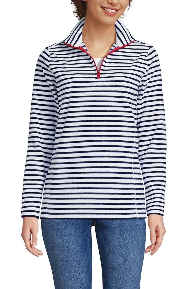 ランズエンド レディース アウター パーカー・スウェット ハーフジップ フリース Lands End Anyweather Fleece Quarter Zipullover Crisp WhiteN