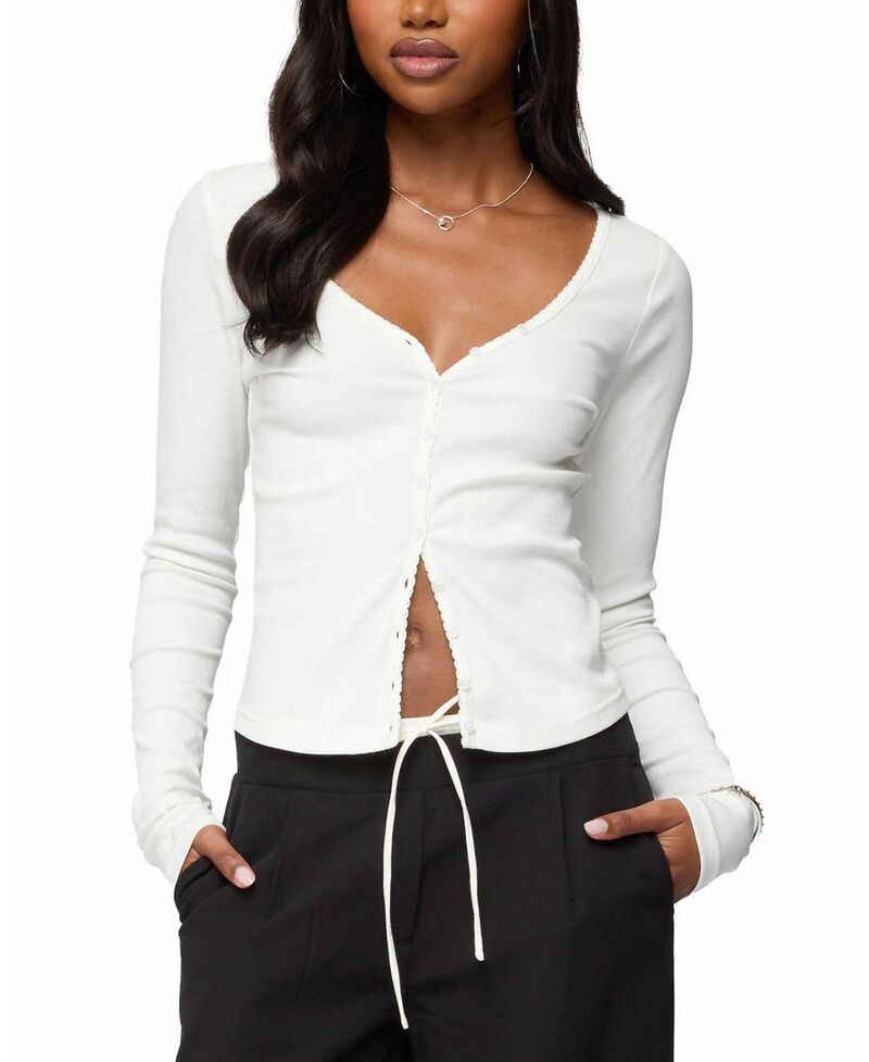アディクテッド レディース アウター カーディガン Edikted Tanya Button Up Cardigan White ホワイト
