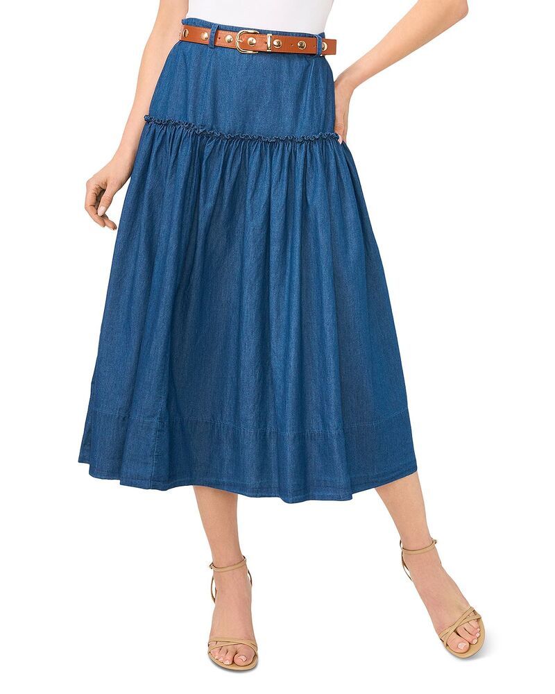 セセ レディース ボトムスカート ミディ デニム CeCe Beltedenimidi Circle Skirt Mid Indigo インディゴ