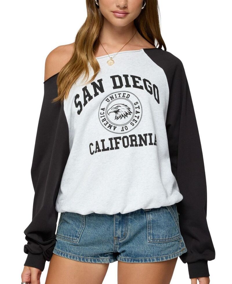 アディクテッド レディース アウター パーカー・スウェット シャツ Edikted San Diegoff Shoulderaglan Sweatshirt GrayMelangeAndBlack ブ