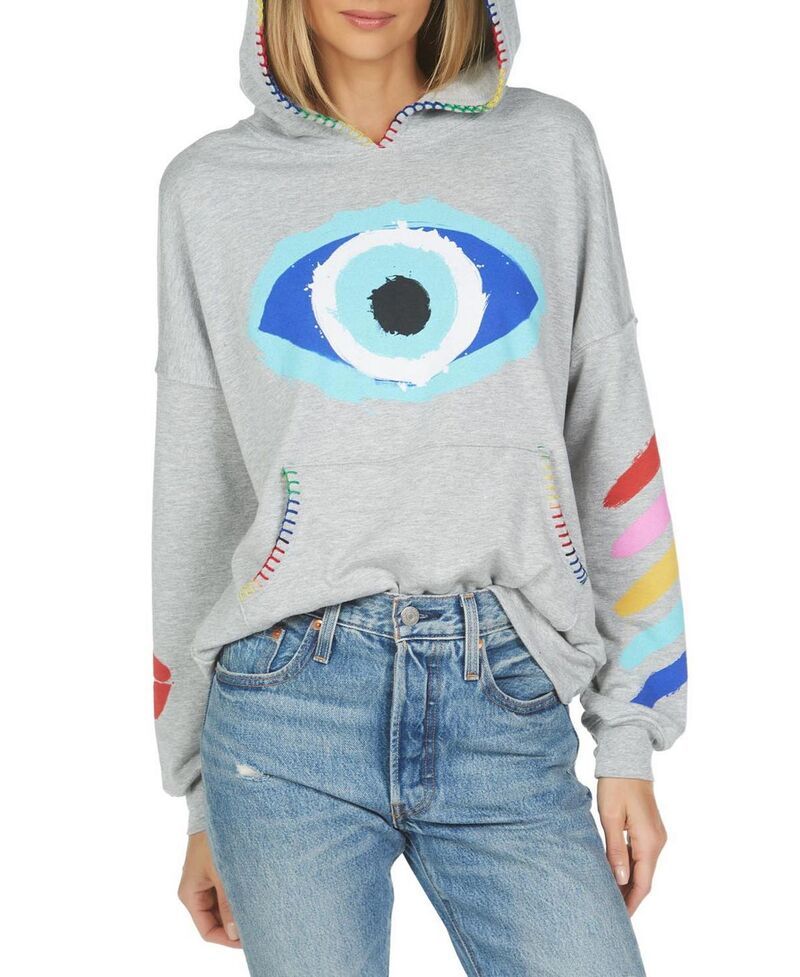 ローレンモシ レディース アウター パーカー・スウェット LAUREN MOSHI Raya Painted Evil Eye Hoodie Heather Grey グレー